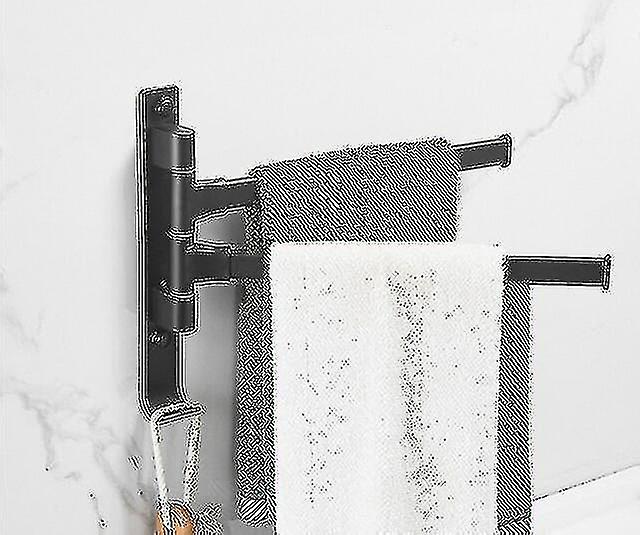 Matte Black Bathroom Swivel Towel Bar Space Saving Swinging Rack Wall Mounted Holder With Hooks