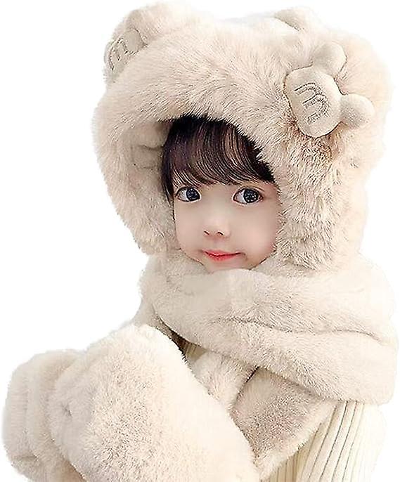 Criança animal com capuz cachecol menina inverno chapéu trapper com earflap 3 em 1 urso bonito coelho bomber crianças pelúcia bolso luva conjunto