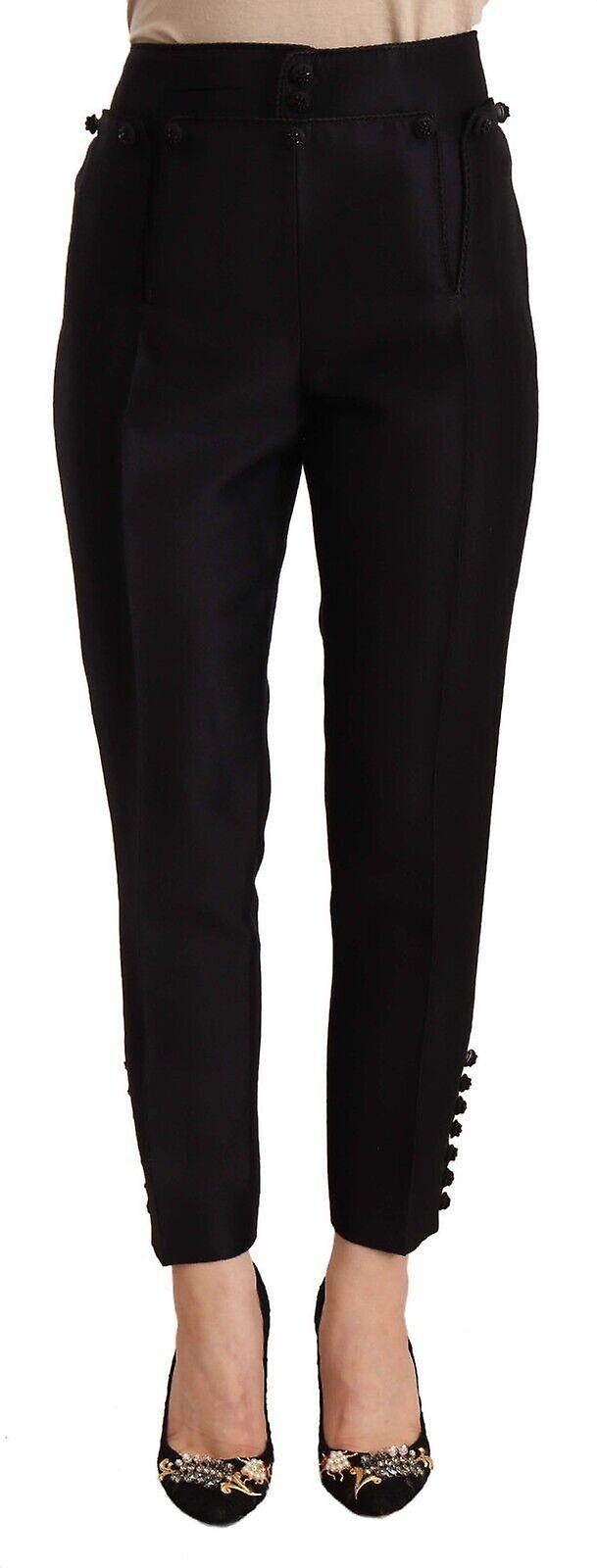 Button Embellished Cropped High Waist Pants