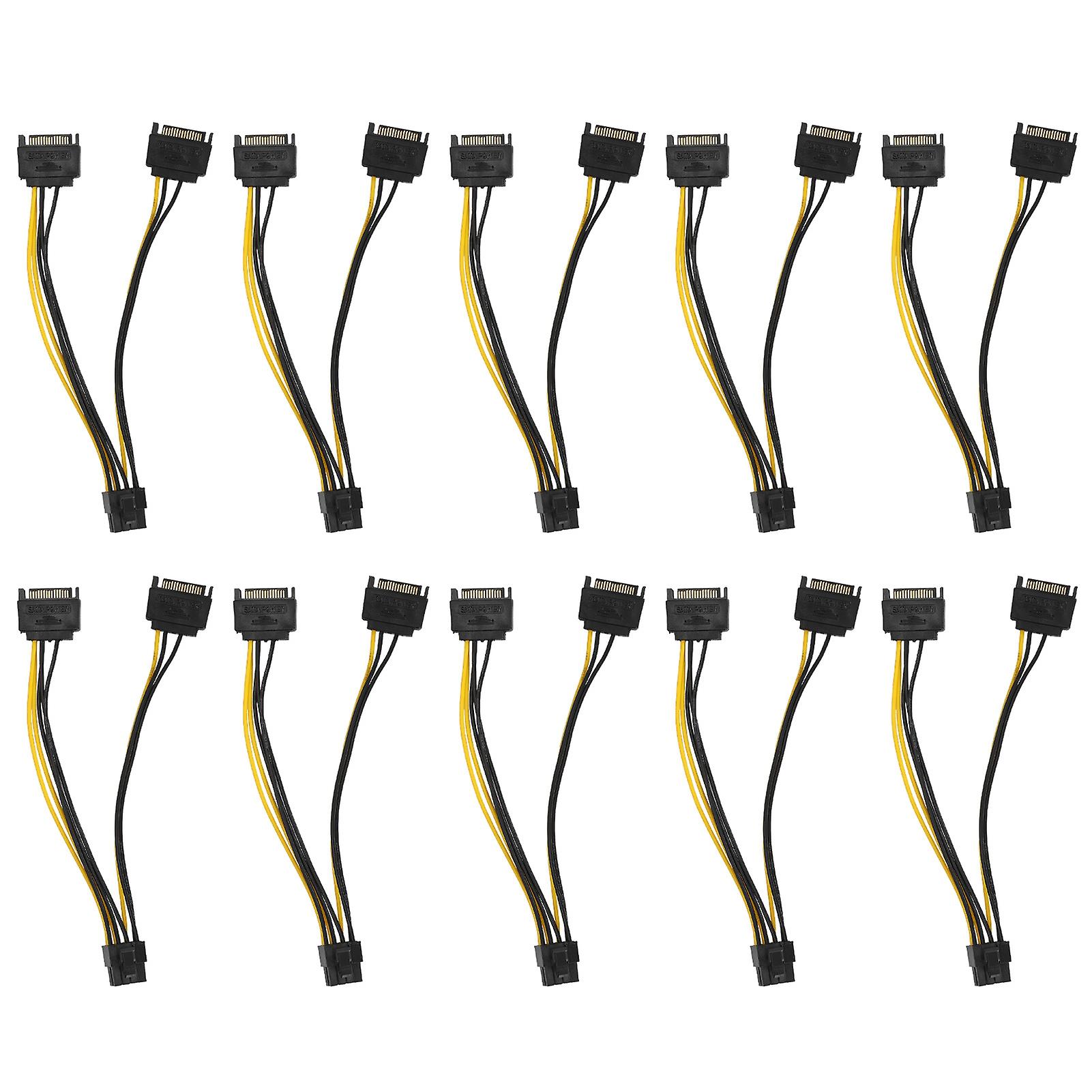 10pcsSATAケーブルデュアル15ピンからグラフィックカード6 + 2ピングラフィックカードラップトップデスクトップ用8ピン電源延長ケーブル