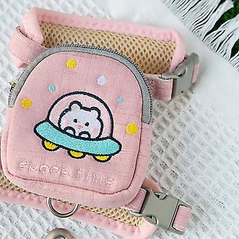 Pet Backpack Harness Adjustable Outdoor Cat Saddle Bags with Lead Leash for Small Pets Cats Dogs Pink Astronaut (Universal for Dogs and Cats)