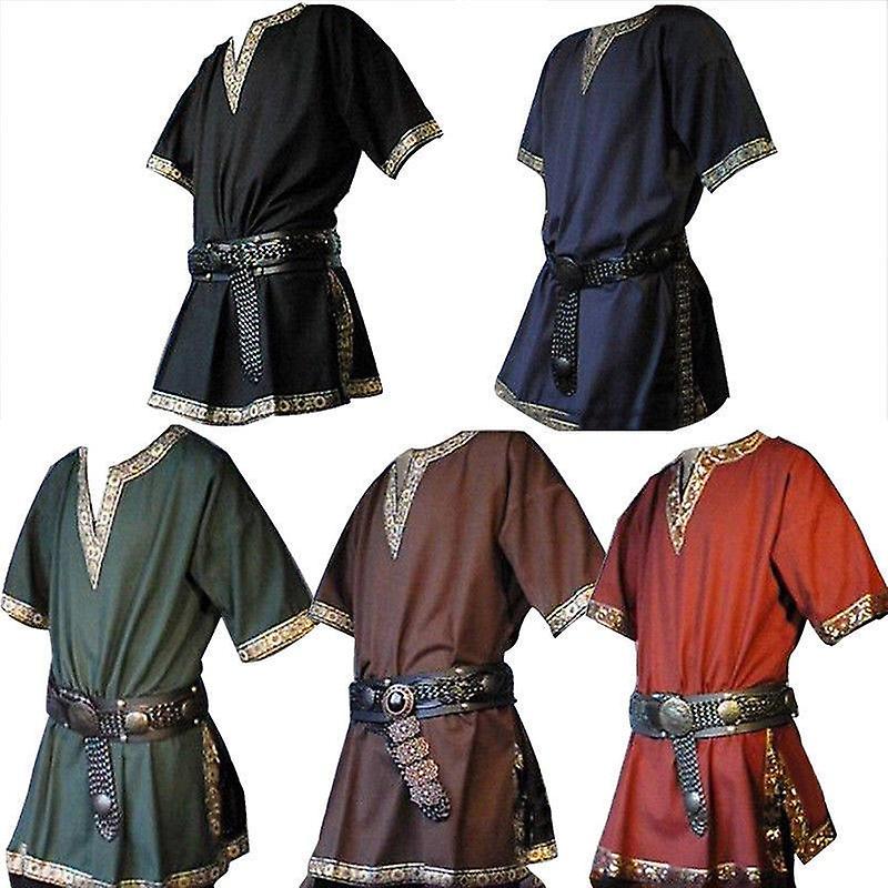 Cadılar Bayramı Ortaçağ Kostümü Viking Korsan Gömleği Yetişkin Şövalye Savaşçısı Tunik Norman Larp Üstleri Erkekler İçin Kısa Kollu Artı Boyut