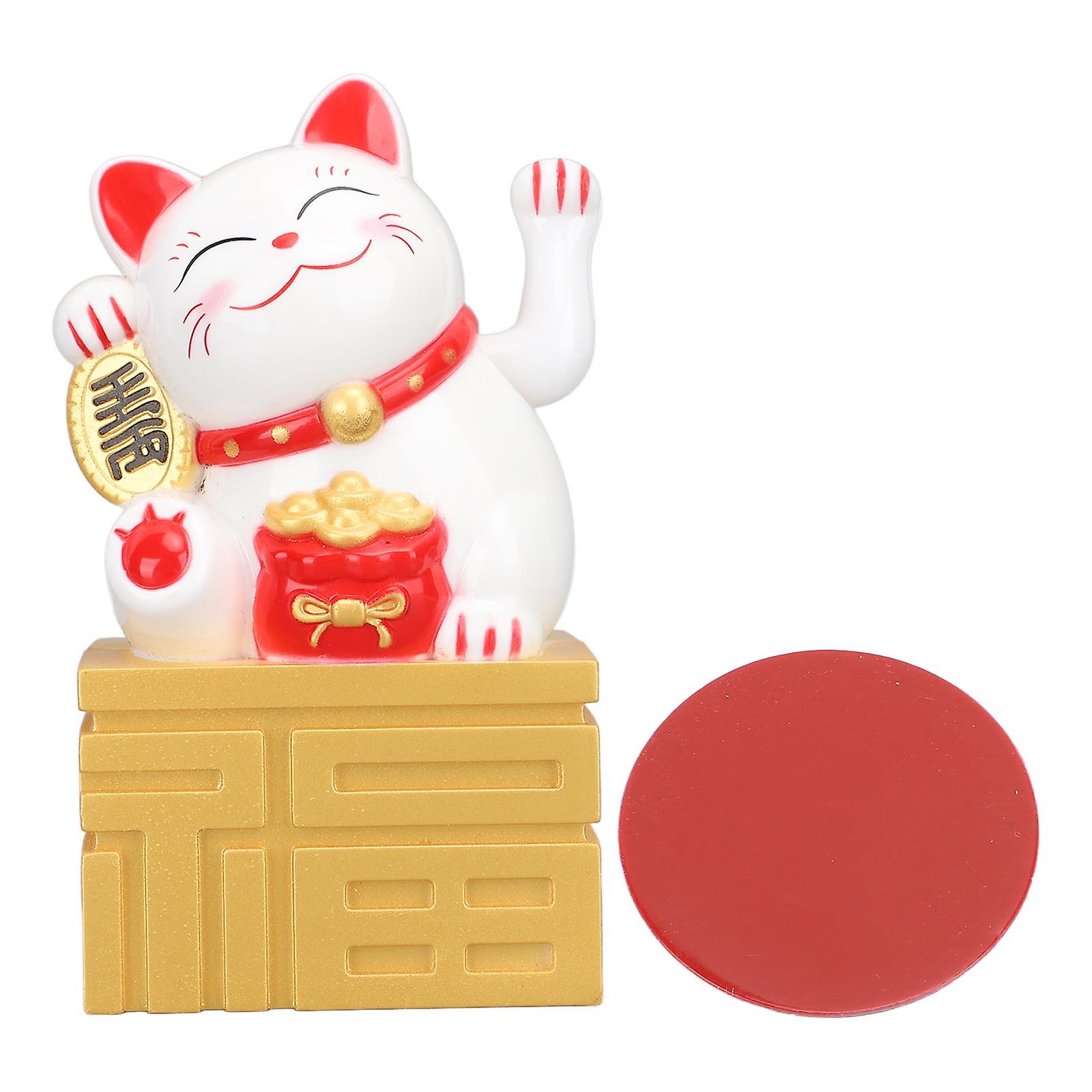 Statue de chat porte-bonheur à bras oscillant, alimentée par l'énergie solaire, décoration de bureau Feng Shui chinoise, 10 cm, blanc