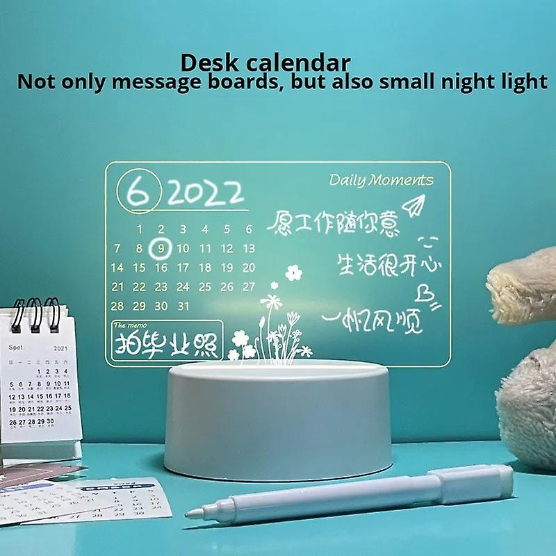 Acrylic Transparent Luminous Calendar Note Board Erasable Ins Message Board Household Memo Prompt Desktop Small Table Lamp