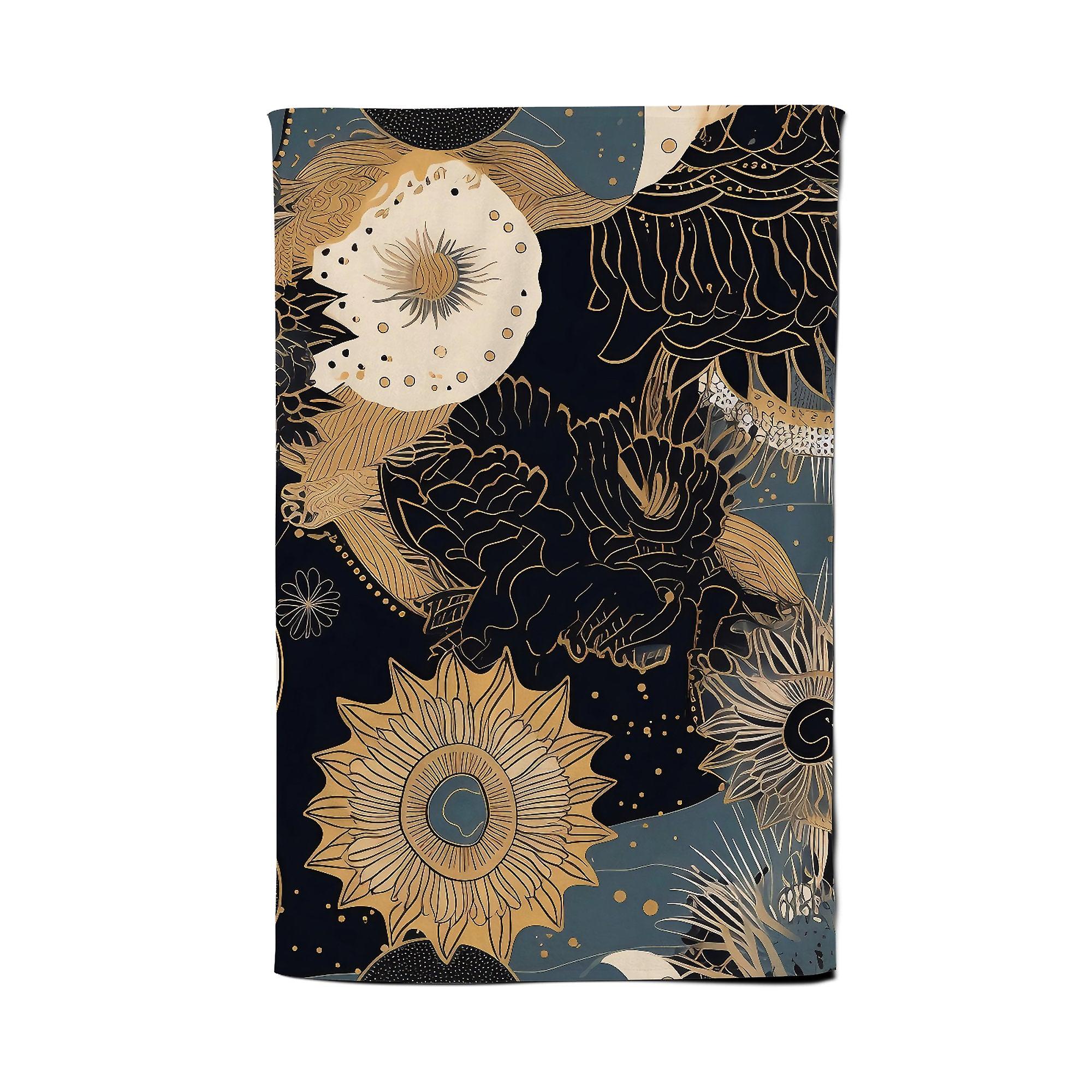 Abstract Blue Gold Moon Sun Tea Towel