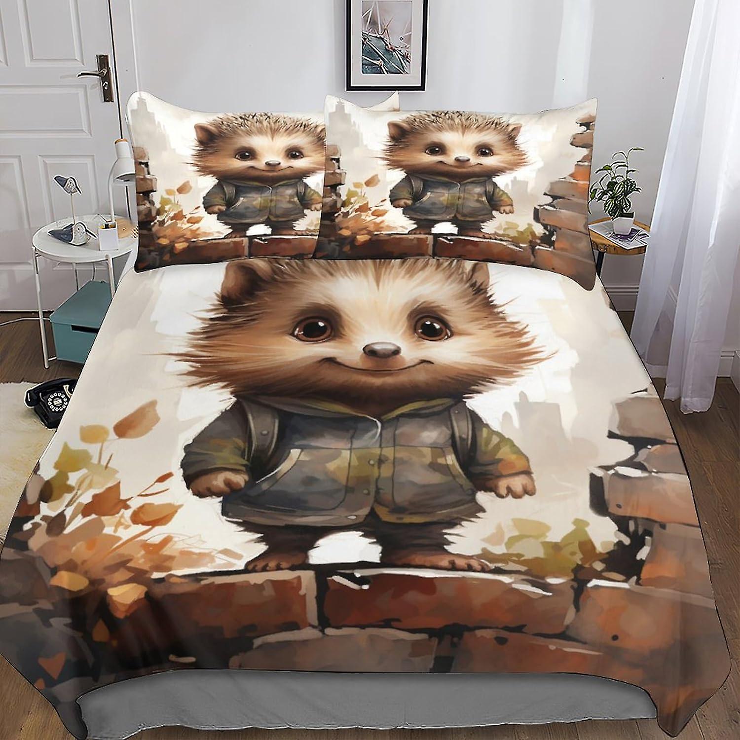 VCLUST Hedgehog Duvet Cover with Pillowcases 3D Printed Bedding Set with Zipper Closure Unique Design Anti-allergic Thornball Quilt Cover