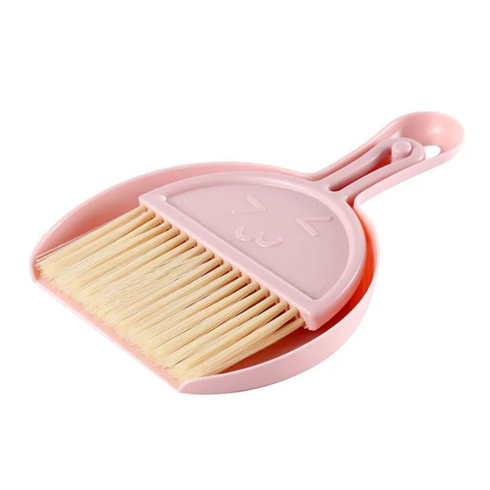 Mini Broom Dustpan Set Smile Face Plastic Handheld Efficient Cleaning Portable Tiny Brush Dustpan for Tabletop Office Pink