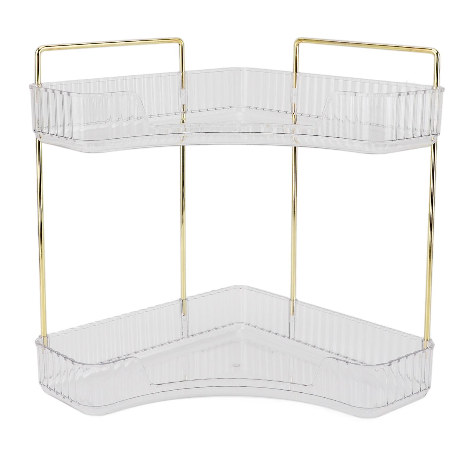 2 Tier Corner Bathroom Countertop Organizer Space Saving Easy Assembly Metal Corner Countertop Shelf for Cosmetics Skin Care Transparent