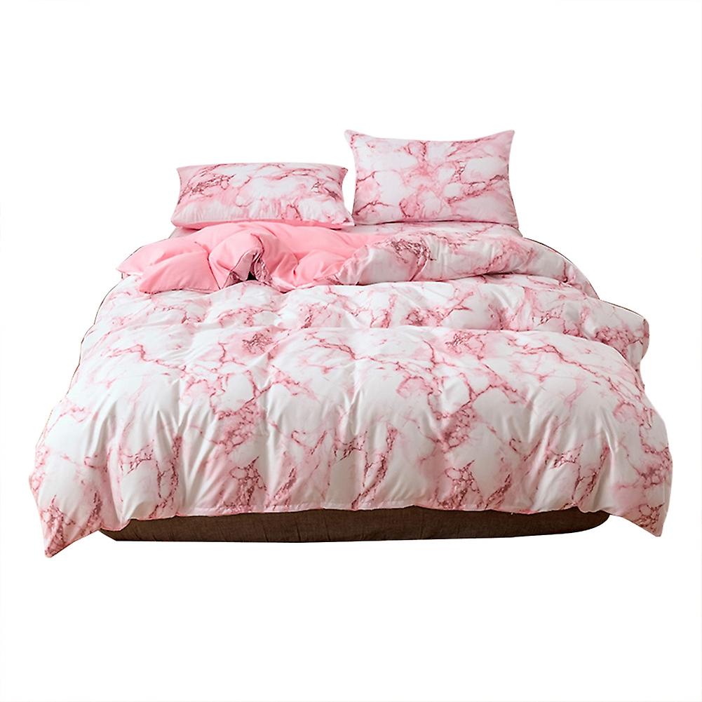 3Pcs\/Set Polyester Marbled Bedding Set Quilt Cover with Pillowcase AU-Double Size (Pink)