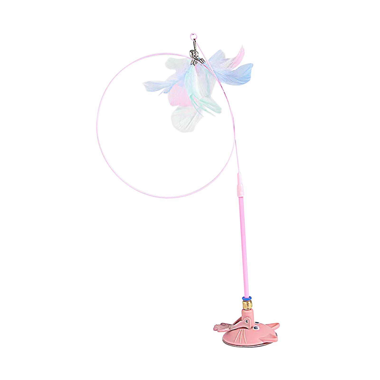 Cat Feather Toys with Suction Cup Interactive Cat Toys for Kitten Play Chase Pink