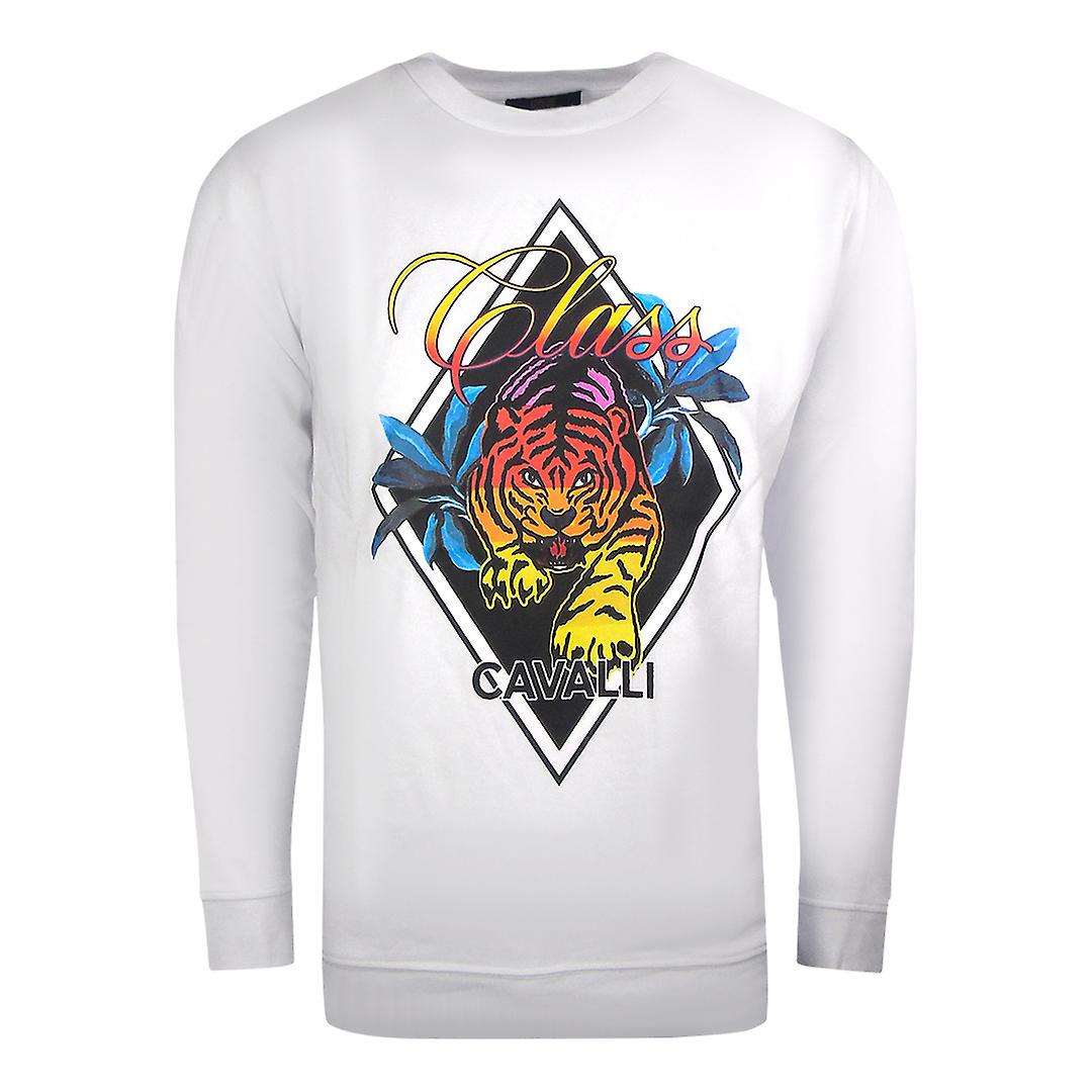 Cavalli Class Diamond Tiger Design 白色卫衣