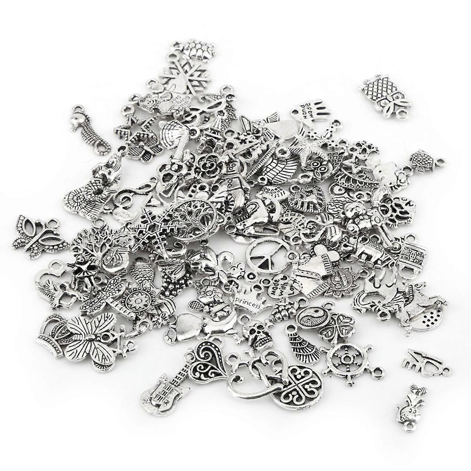 100pcs Mixed Pattern Tibetan Silver Charm Accessoires Pièces Pendentifs Artisanat Making