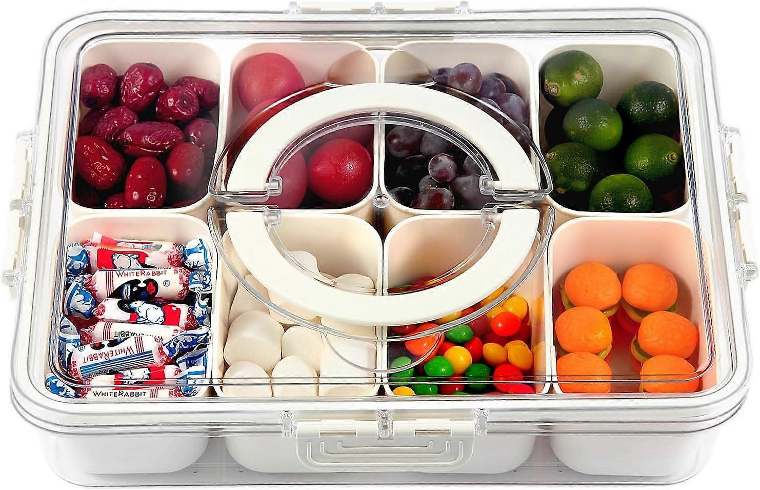 Snackle Box Container, Divided Serving Tray with Lid and Handle, Snack Box Charcuterie Container for Portable Snack Platters