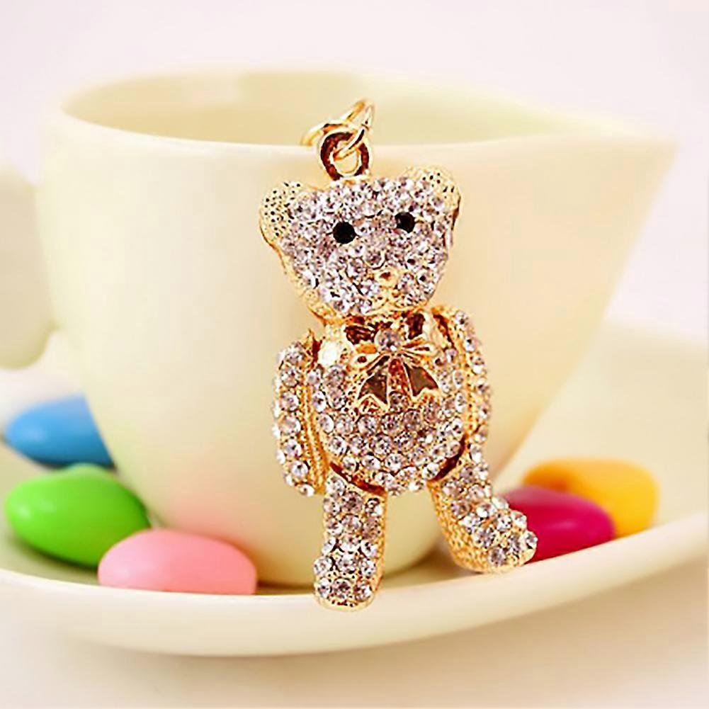 Delicate Luxury Rhinestone Bear Dangle Decoration Car Pendant Snap Hook Keychain Key Ring