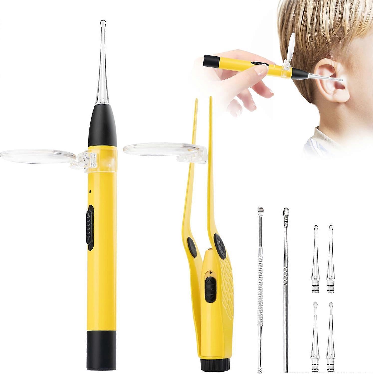 4 in 1 Ear Wax Removal Tool Kit, Ear Cleaner for Kids and Adults, Includes a Tweezer with Light, And Ear Wax Remover with 4 Reusable and Washable Repl