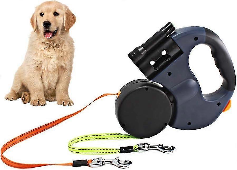 格納式ダブルドッグリーシュ、2匹の犬のための3mダブル犬のひも 滑り止めハンドル付き柔軟なダブル犬のひも、小型および中型の犬用
