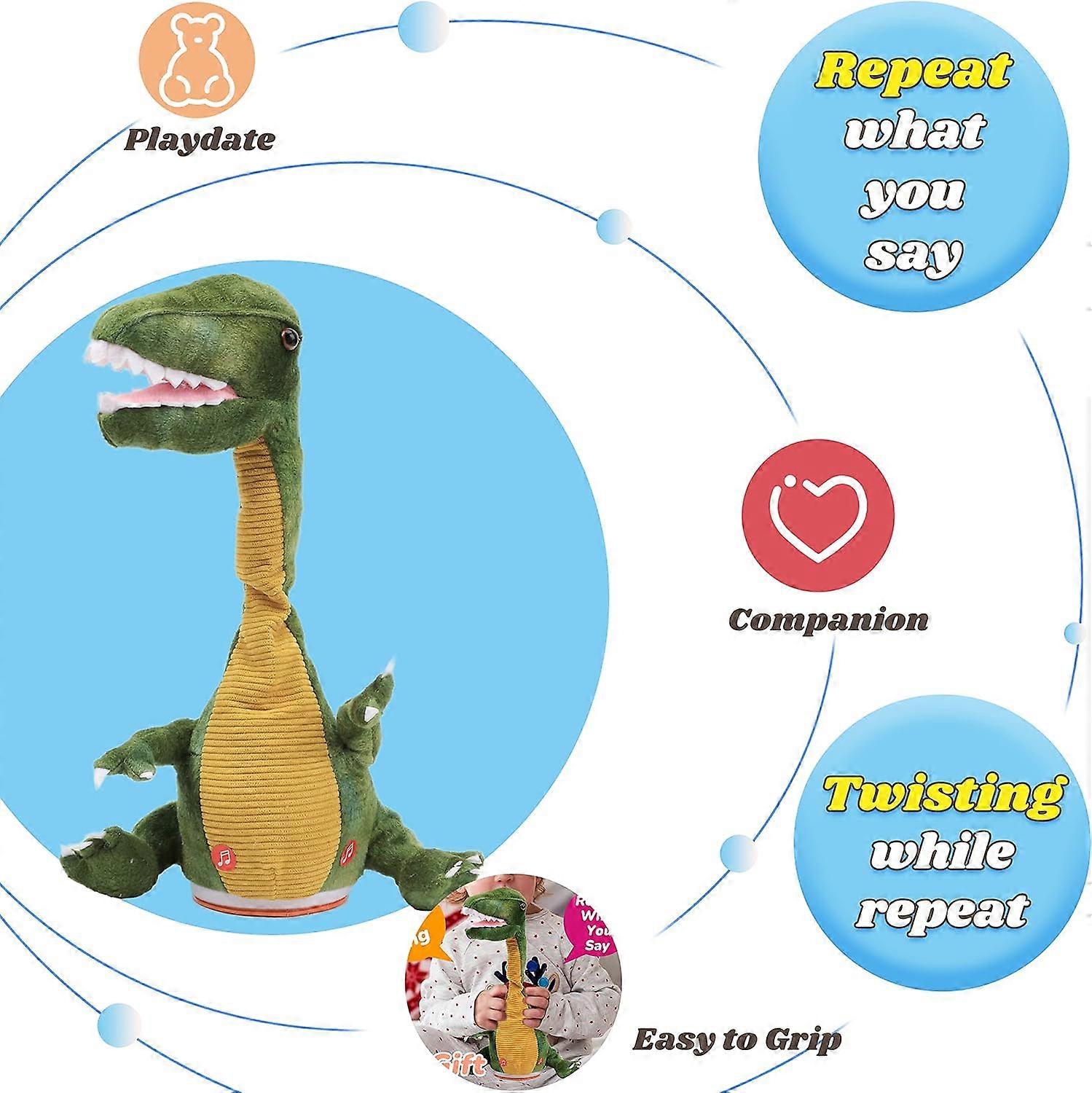 Dinosaure T-Rex Qui Danse Et Répète Vos Paroles – Jouet Parlant Interactif Avec Lumière, 33 Cm, Vert – Cadeau Rigolo Pour Enfants Dès 3 Ans