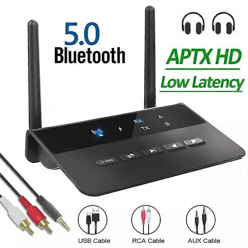 80M Bluetooth 5.0 Transmitter Receiver Aptx Hd Ll Low Latency Wireless Audio Adapter 3.5mm Aux Rca Jack For Pc Tv Headphones