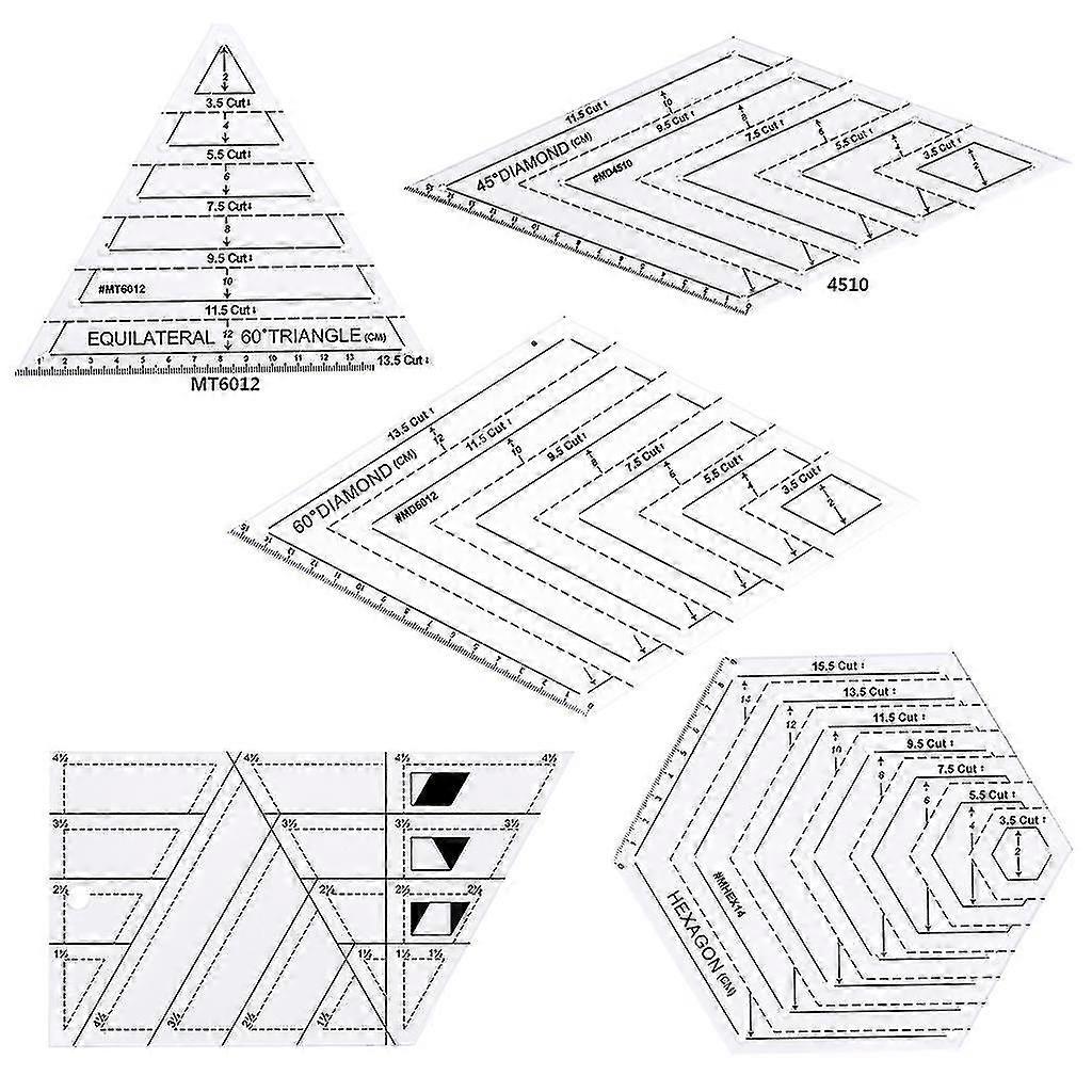 5pcs/set Quilting Sewing Patchwork Craft Scale Ruler For Triangle Diy Handmade T