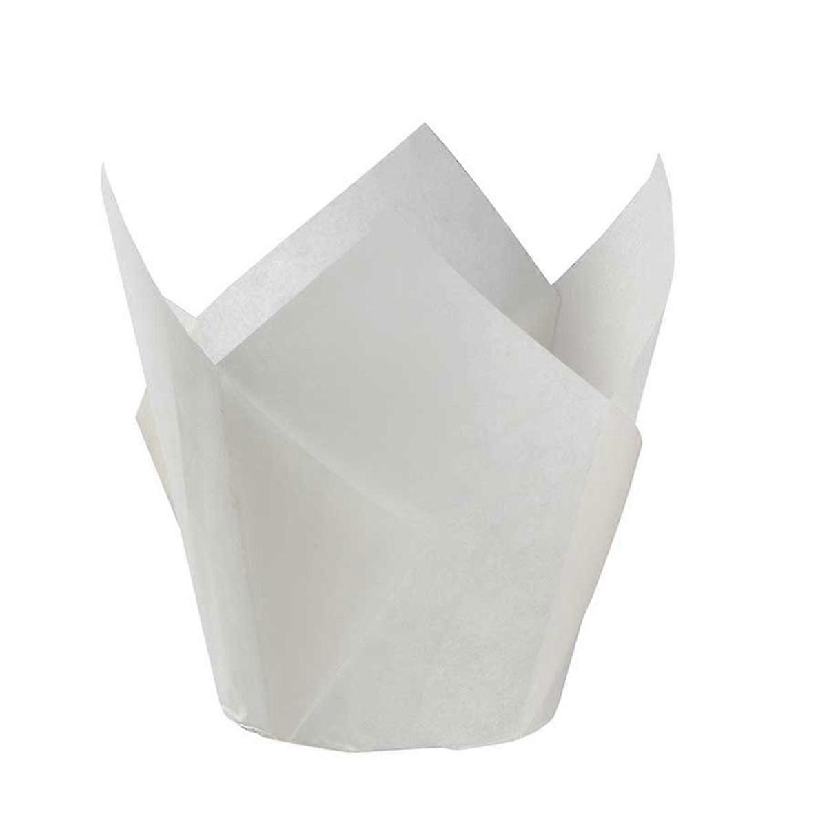 100pcs Cupcake Wrappers Baking Cups Tulip Shape Liners Muffin Cake Cup Party Favors - White