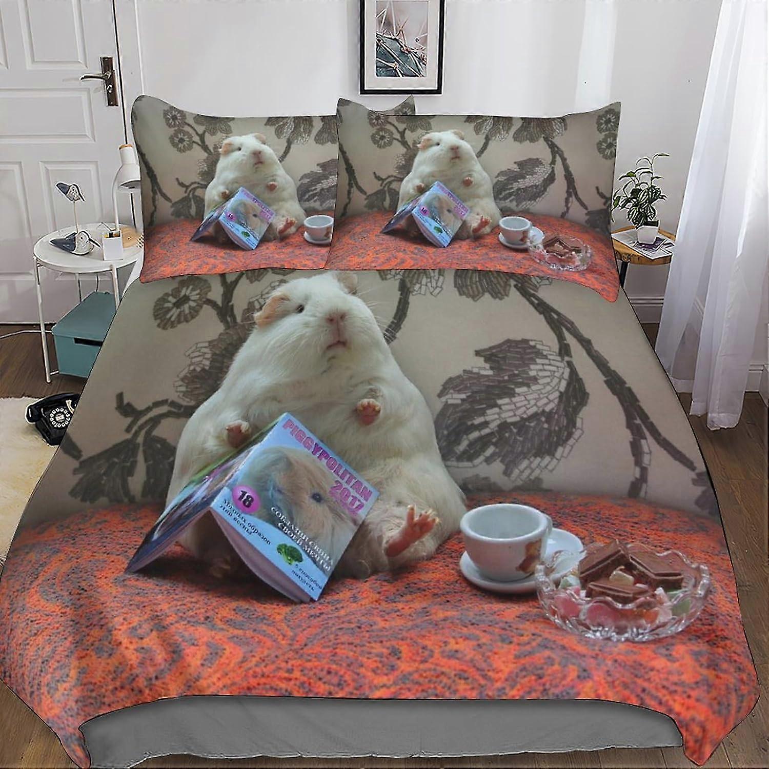 غطاء لحاف خنزير غينيا 3D مطبوع 3 قطع مجموعة فراش حيوانية لطيفة من الألياف الدقيقة ، مجموعة غطاء لحاف مع إغلاق سحاب وأكياس وسائد للبالغين أطفال فتيات
