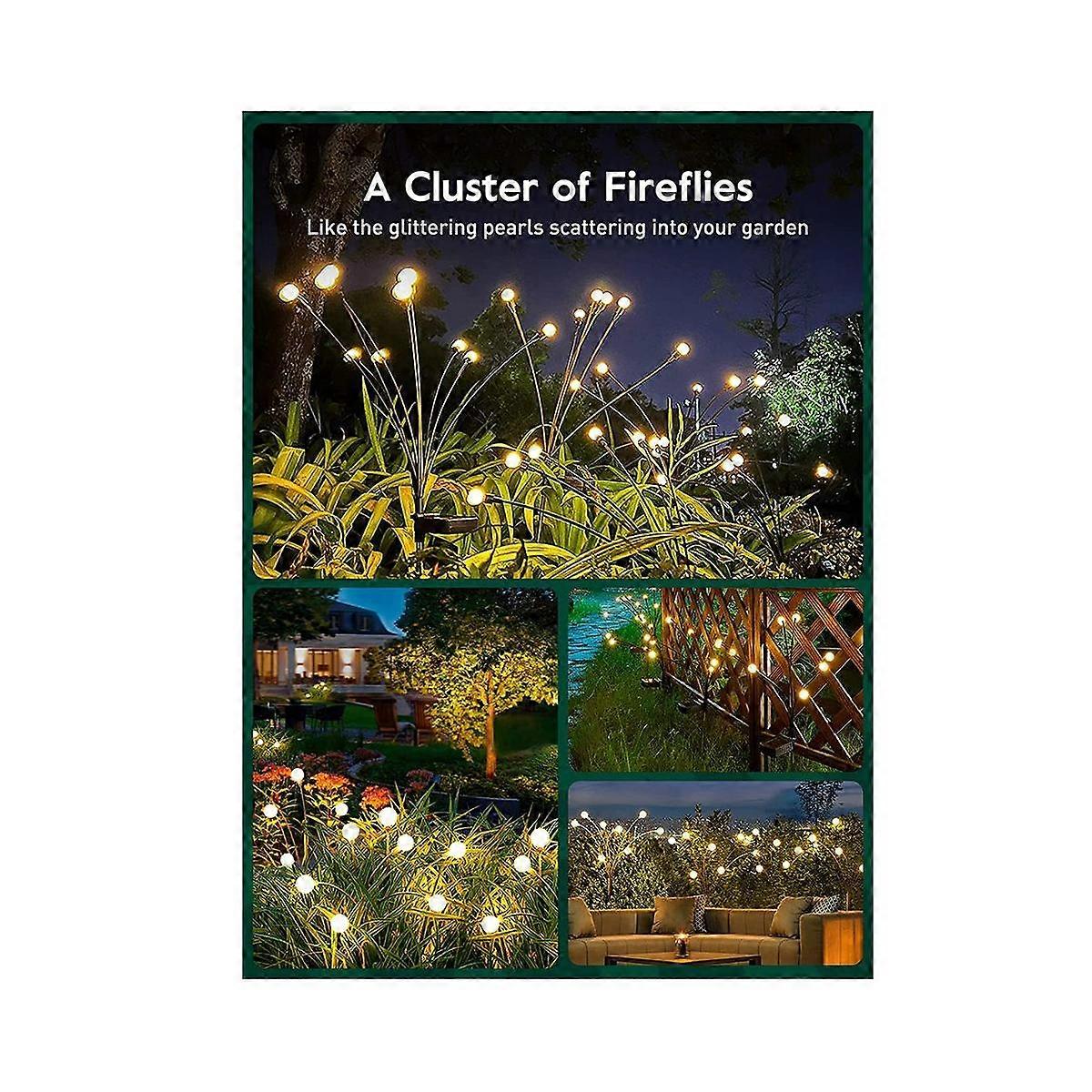 Solar Garden Lights - 4 Pack 8 LED Solar Firefly Lights with Warm White Lighting Mode, Sway By Wind