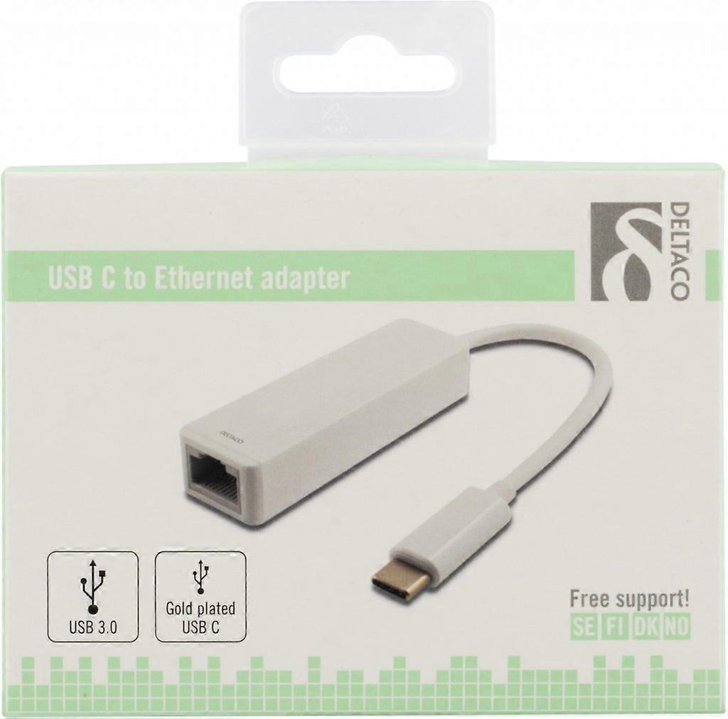 3.1 DELTACO USB Netzwerk-Adapter, Gigabit, 1xRJ45, USB Typ C, weiß