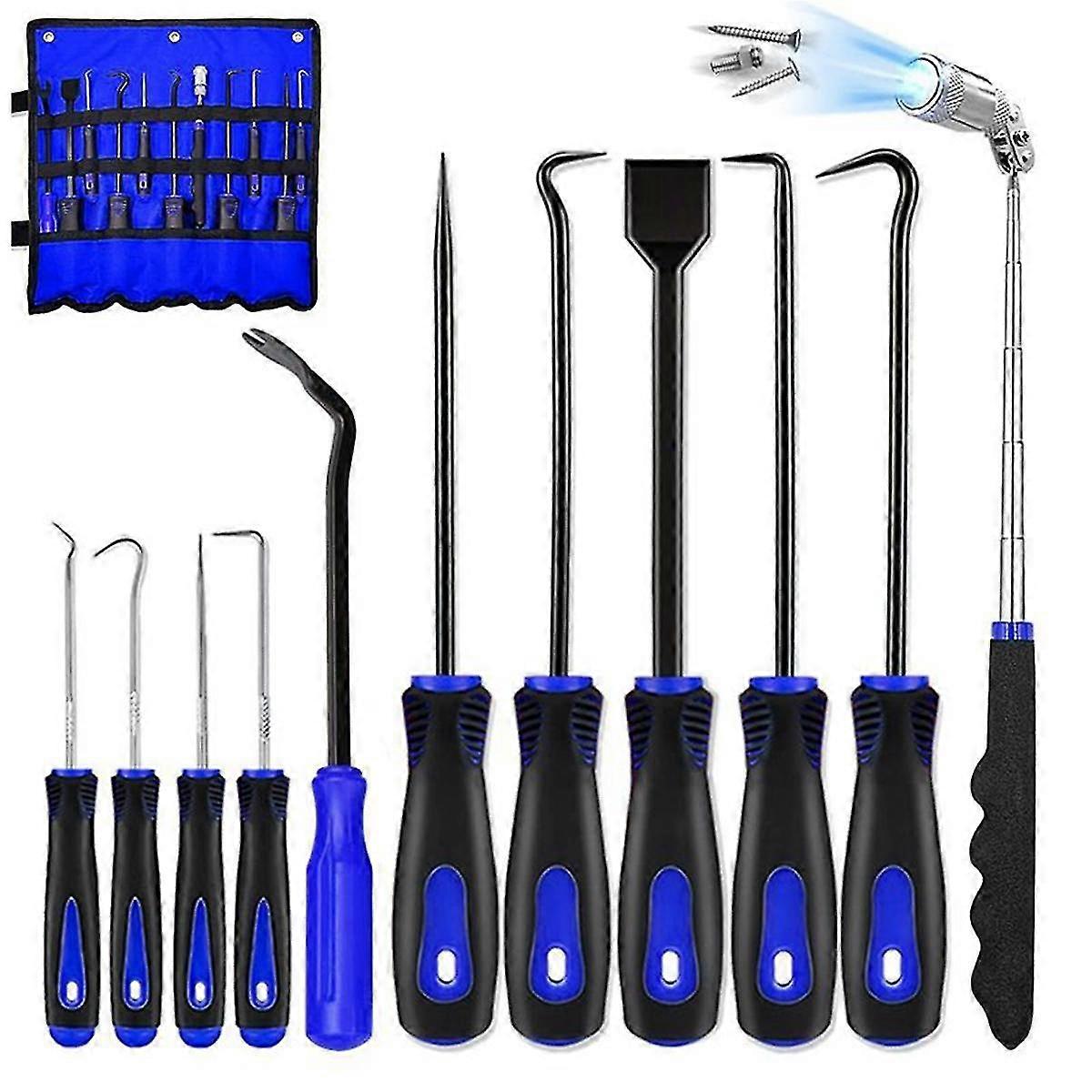 11 Pcs Automotive Hook and Pick Tool Set with Telescoping Magnetic Pickup Gasket Remover Pry for Mechanic Auto