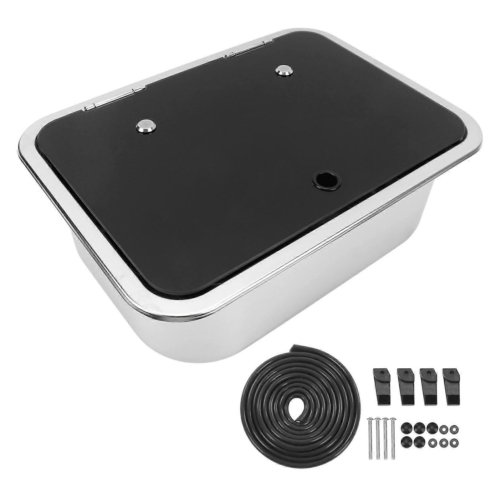 Évier RV carré 15,2 x 11,2 x 5,44 pouces évier en acier inoxydable à cuve unique avec couvercle en verre trempé et trou de vidange de 40 mm pour camping-car yacht bateau