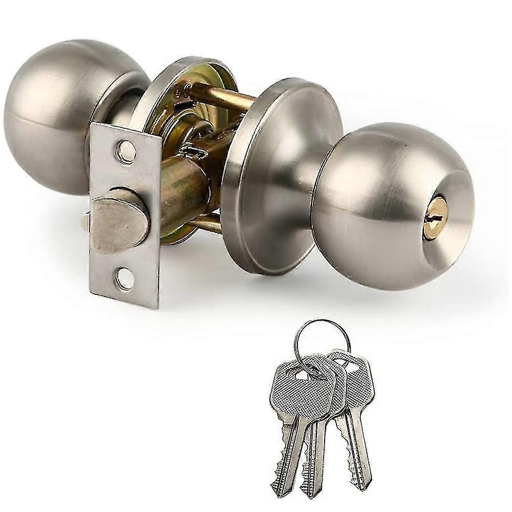 1 Pack Door Locks With Keys, Keyed Entry Door Knob Brushed Nickel Finish