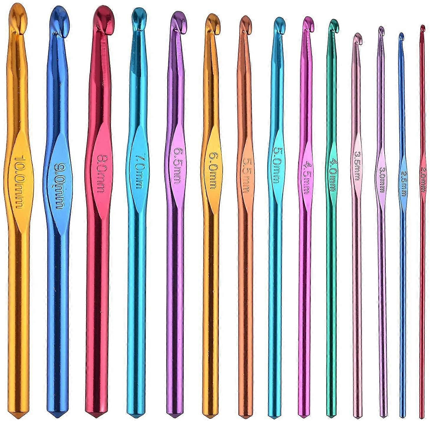 14 Pcs Multicolor Aluminum Crochet Hooks