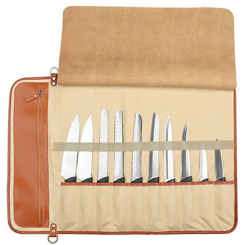 EVAGO Chef Knife Roll Bag Durable Knife Carrier Stores 10 Knives PLUS Zipper for Culinary Tools Portable Chef Knife Case Many Slots, Handle & Shoulde