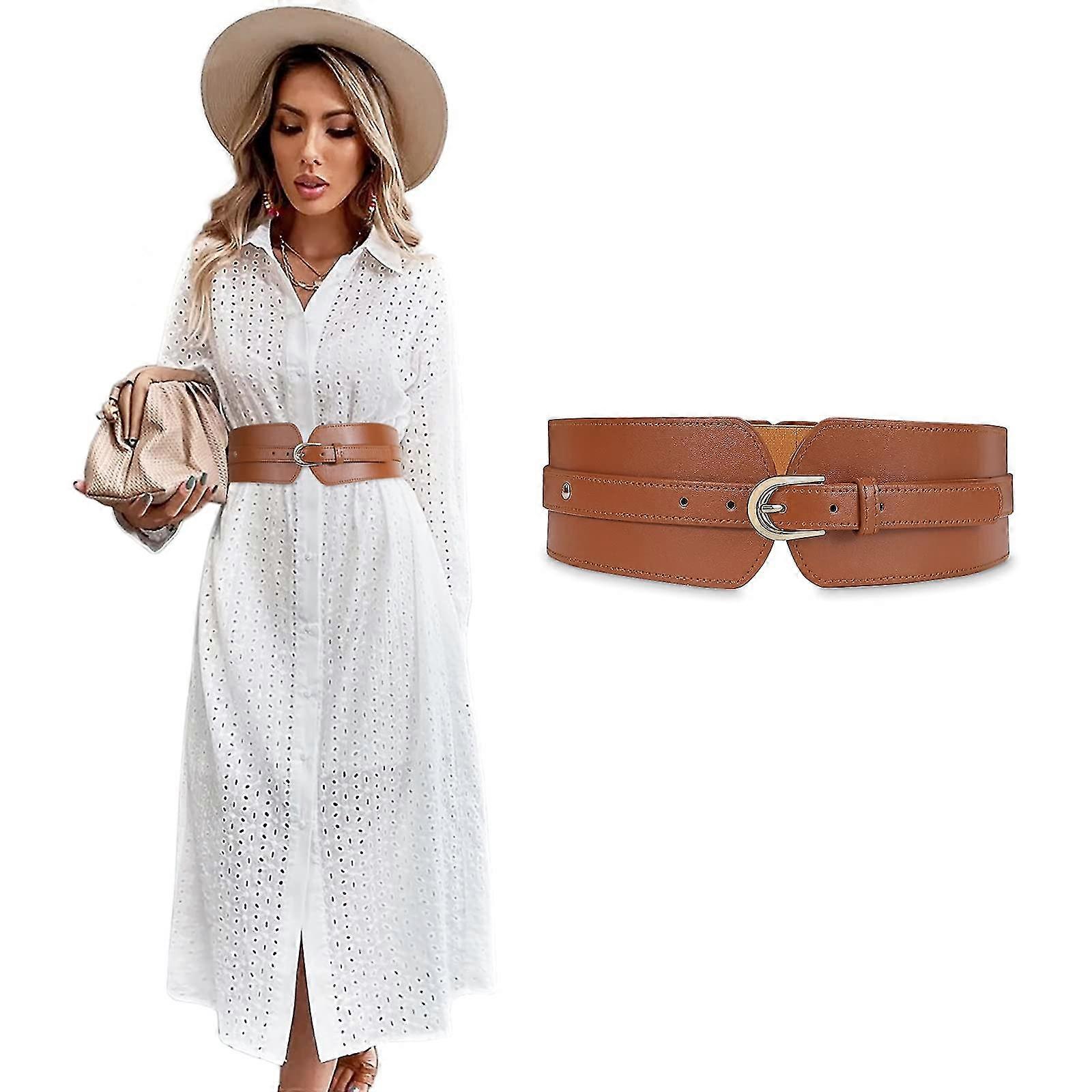 womens Wide Elastic Waist Belt For Dress Ladies Stretch Cinch Belt For Girlsbrown