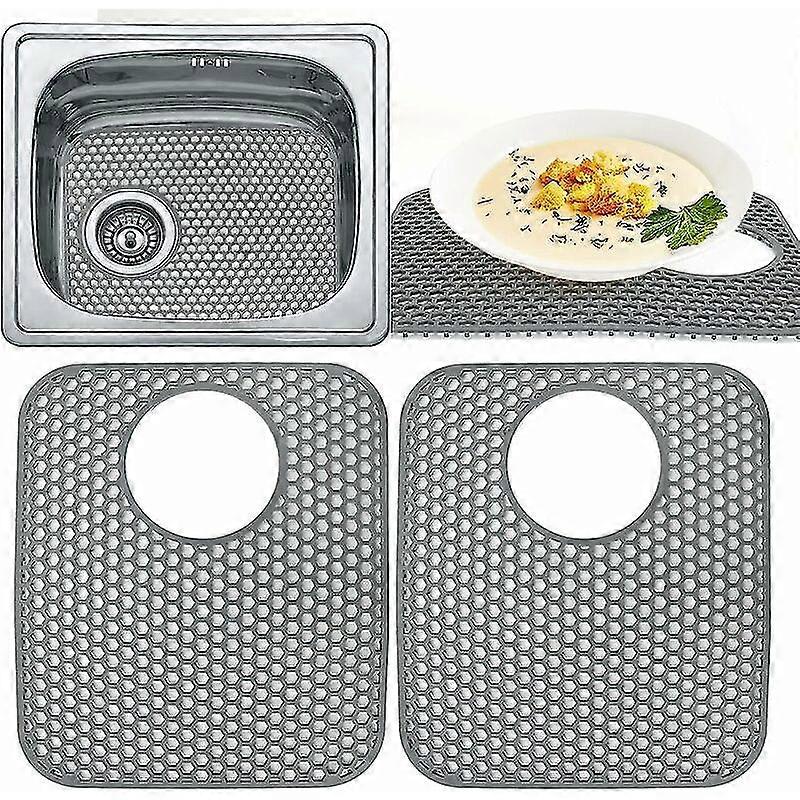 2er-Pack Silikon-Waschbeckenmatten faltbare, rutschfeste Küchenspüle, Badezimmer, Bauernhaus (hinteres Loch)