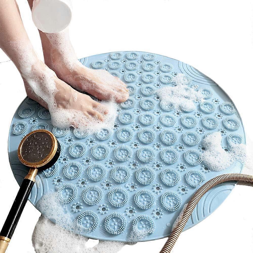 Bath Mat Round Shape Non-Slip Shower Mats Mildew Resistant Bathtub Mats with Suction Cups, Textured Rubber Bath Mat with Drain HoleGray)