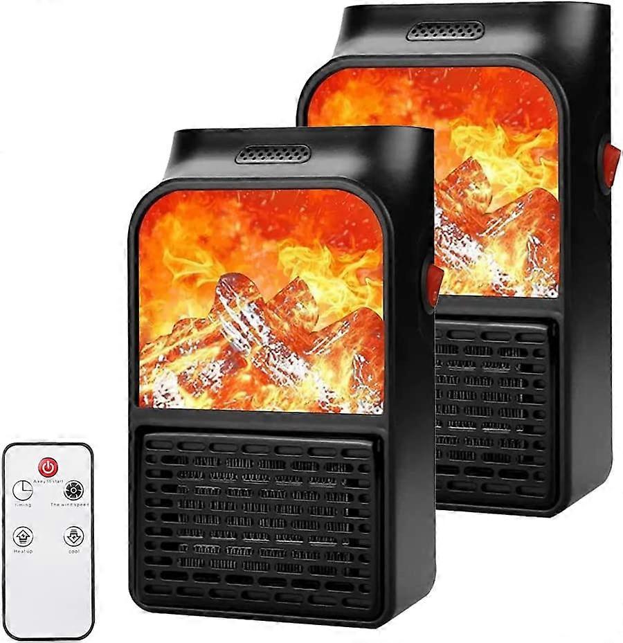 Electric Fan Heater Plug in Heater Flame Effect With Remote Control Mini Portable Space Heater Fire Effect 12H Timer & Overheat Protection Low Energy