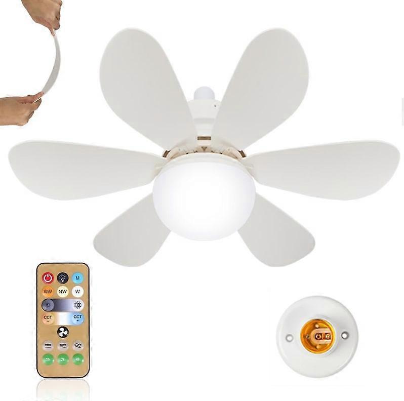 Ceiling Fans with Lights and Remote Control, 40W Dimmable LED Ceiling Fan with 6 Blades, E27 Converter Base, 3 Speeds 3 Colors Modern Fan Lamp for Bed