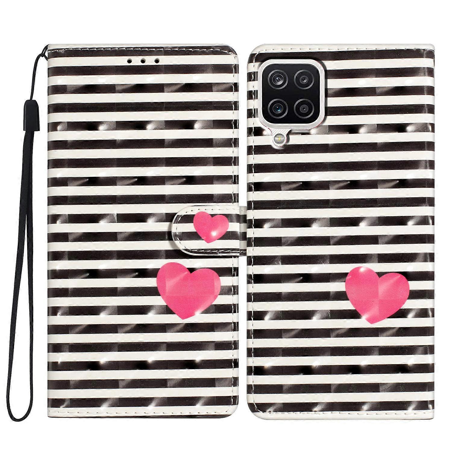 For Samsung Galaxy A12 Case Wallet PU Leather 3D Pattern Phone Cover with Strap