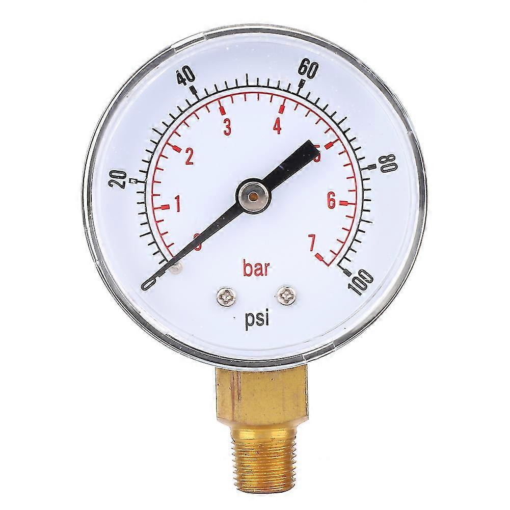 50mm Dial Pressure Gauge 18 BSPT Bottom Connection compatible with Air Water Oil Gas (0-100PSI 0-7Bar)