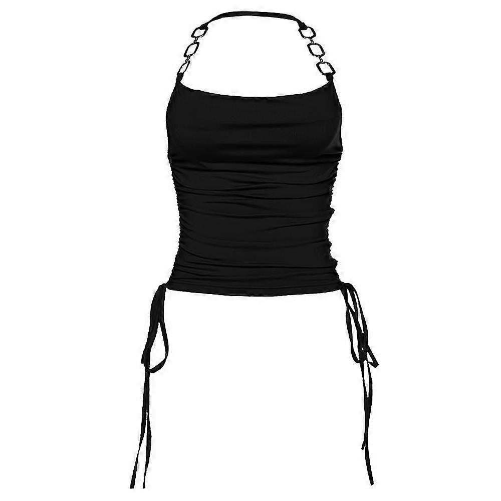 Metal Ring Stitching Drawstring Sleeveless Crop Top