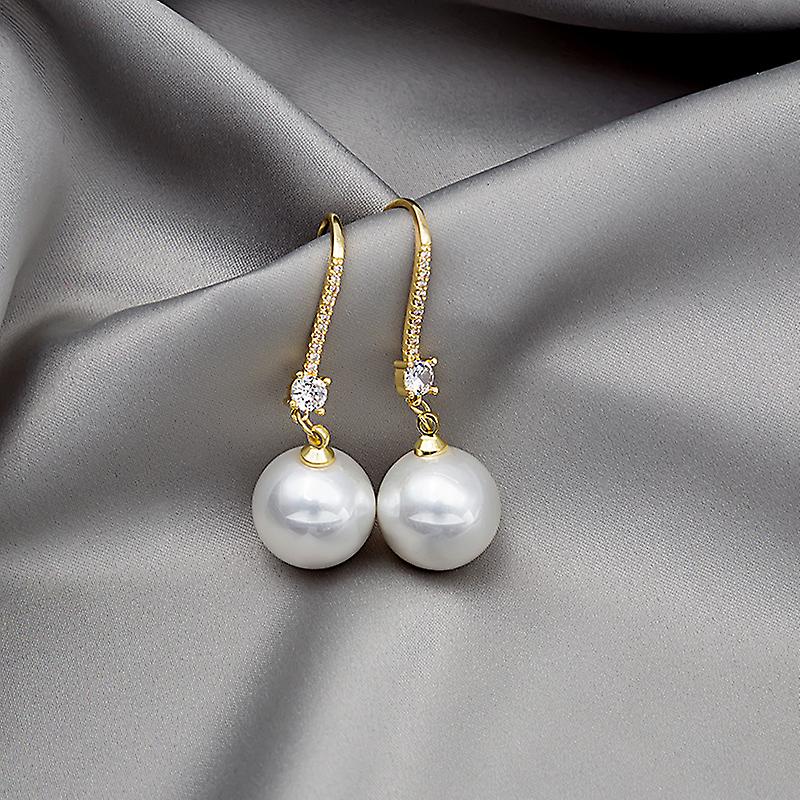Exquisite Small Set Zircon Pearl Long Simple Temperament Elegant Commuter Earrings