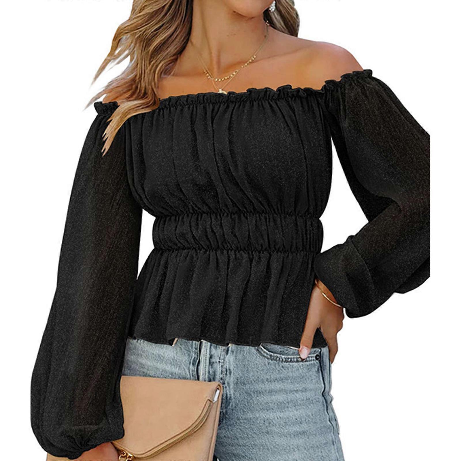 Elegant Off Shoulder Bubble Sleeve Chiffon Top