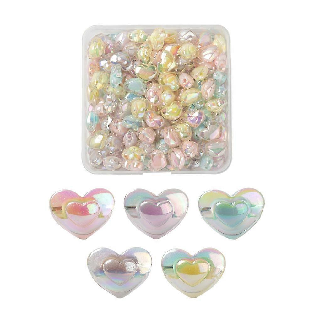 1Box 150Pcs 5 Colors Transparent Acrylic Beads Bead in Bead AB Color Heart Mixed Color 13x17x9.5mm Hole: 2.5mm 30pcs/color