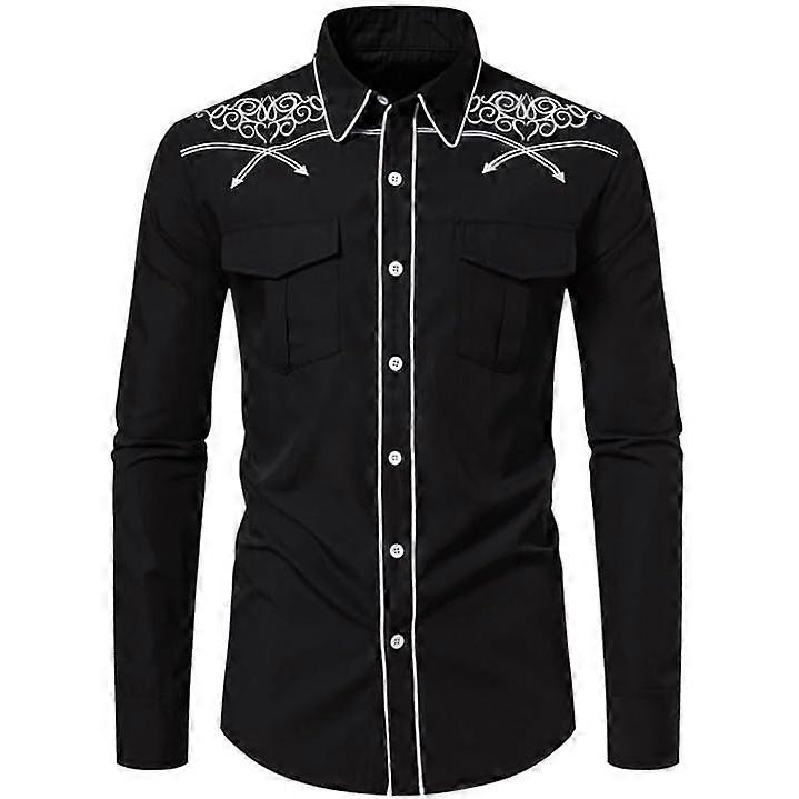 Herren Western Cowboy Hemd lässige Button-Down Langarm bestickte Hemden
