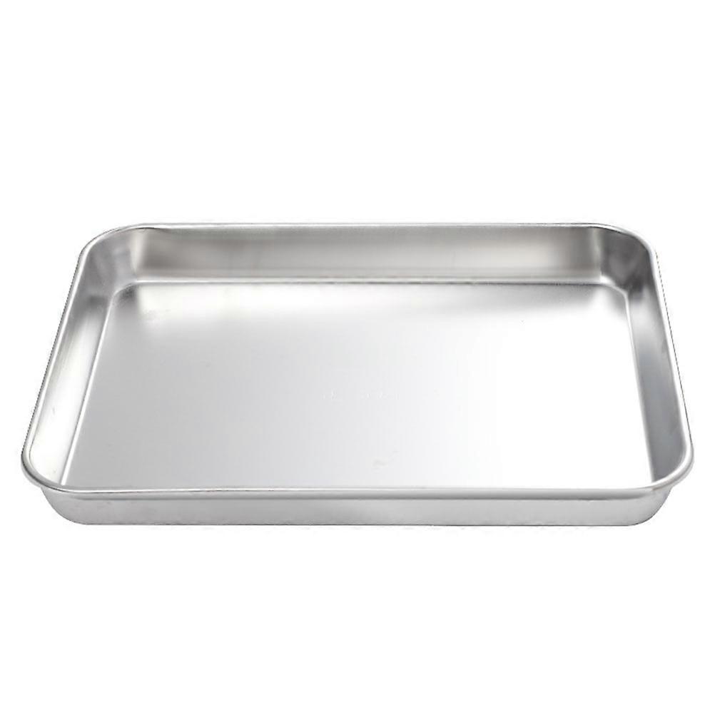 1Pc Stainless Steel Plate Rectangular Tray Practical Flat-bottom Tray (Silver)