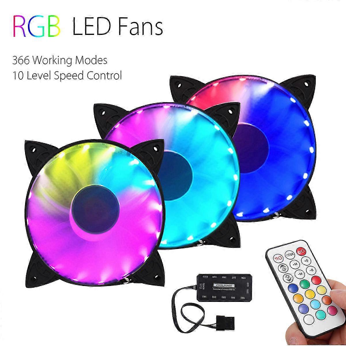 3-pack Rgb Led Quiet Computer Case Pc Cooling Fan 120mm With Remote Control