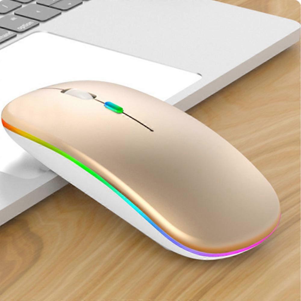 Bluetooth Dual-mode Mouse Silent Notebook Wireless Charging Light-emitting Silent Silent Mouse-Turquoise Gold