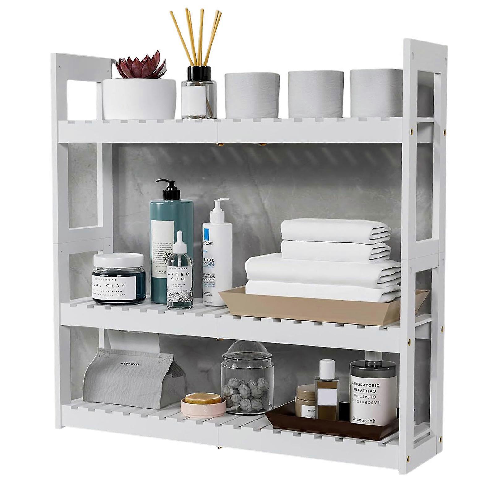 Wall Storage Shelf Wall-mounted 3 Tiers Large Capacity Stable Structure Adjustable Layer Height Kitchen Spice Stand Bookshelf Bathroom Storage Floatin