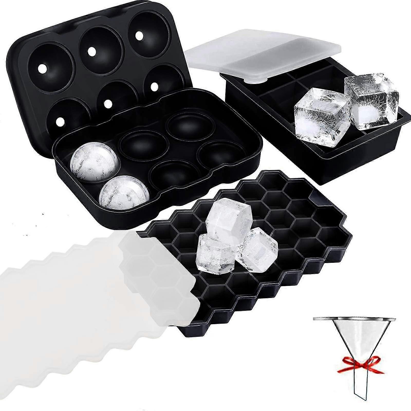 Ice Cube Tray, Silicone Ice Trays For Freezer With Lid, 3 Pack Large Round Ice Cube Tray