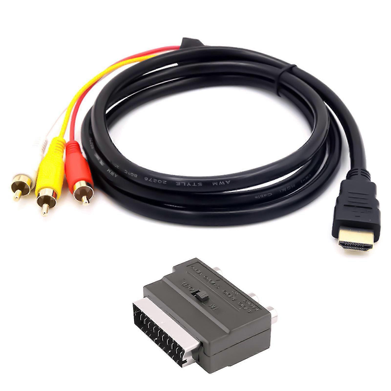 3 Giriş Bağlantı Noktası 1.5m Hdmi uyumlu Erkek ila 3 Rca Scart Ses Video Dönüştürücü Adaptör Kablosu